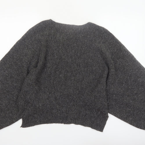 Zara Women Grey Wool Blend Relaxed Chunky-Knit Jumper Size 12