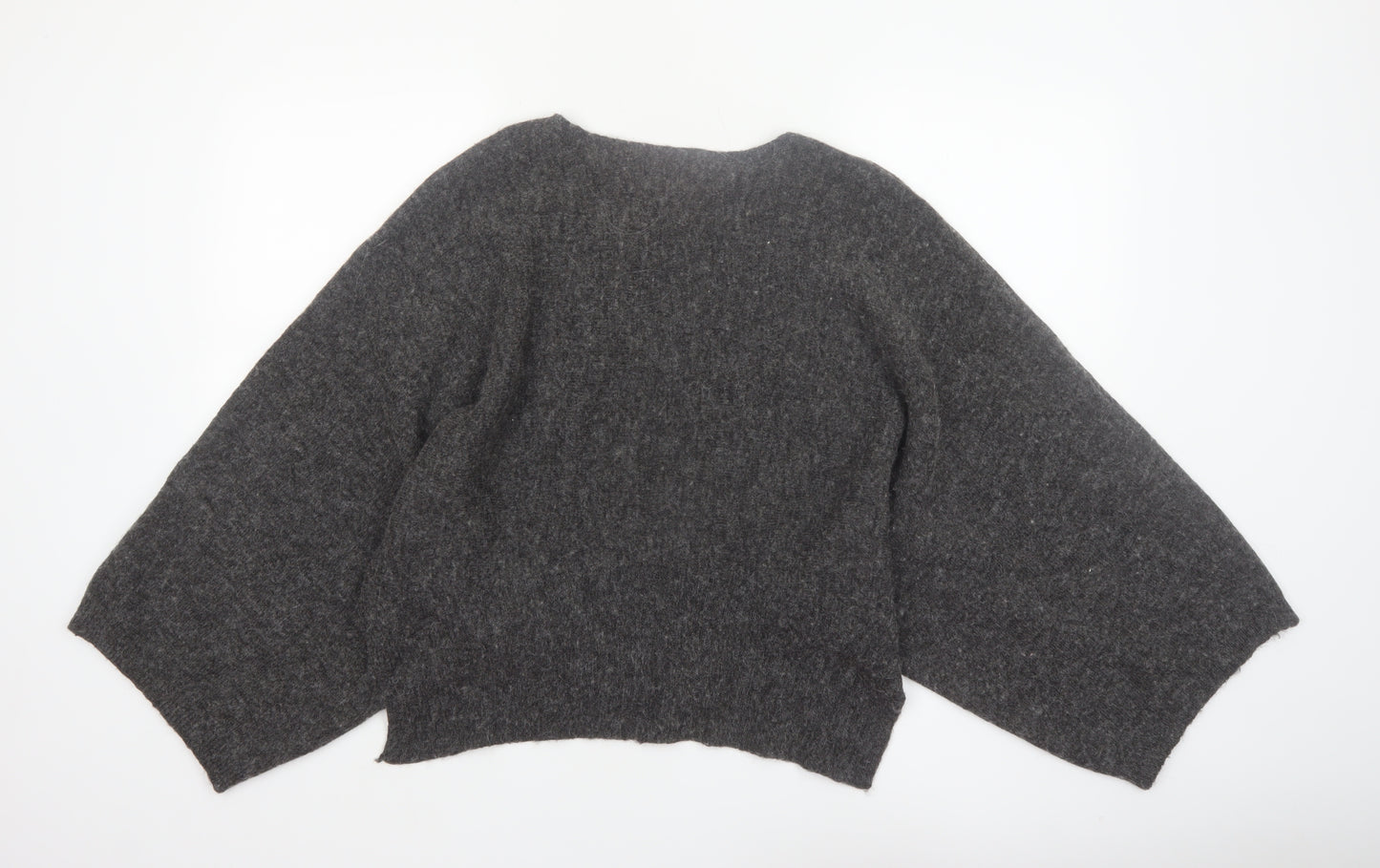Zara Women Grey Wool Blend Relaxed Chunky-Knit Jumper Size 12