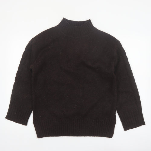 Marks and Spencer Women Brown Mock Neck Alpaca Blend Jumper Size S