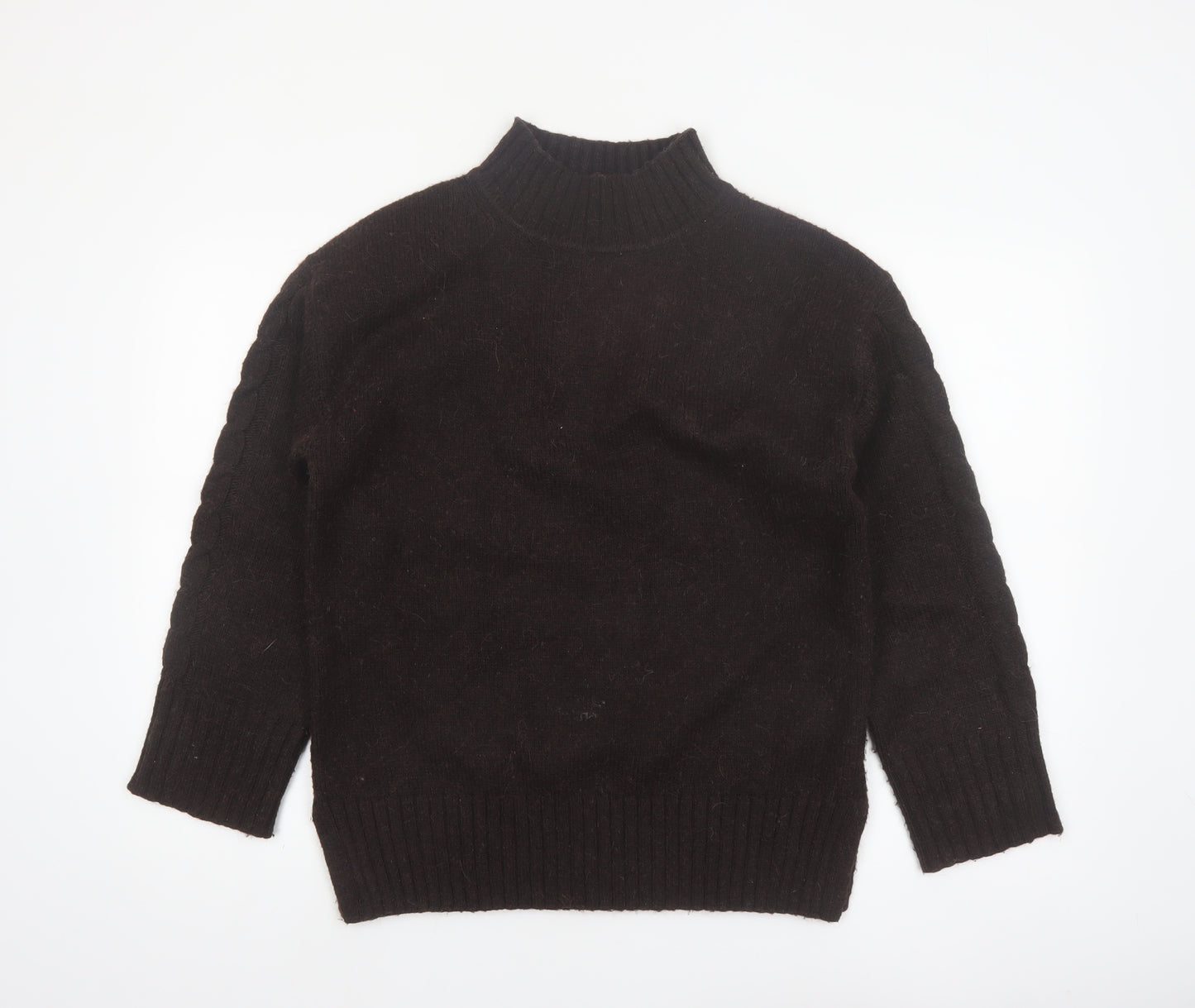 Marks and Spencer Women Brown Mock Neck Alpaca Blend Jumper Size S
