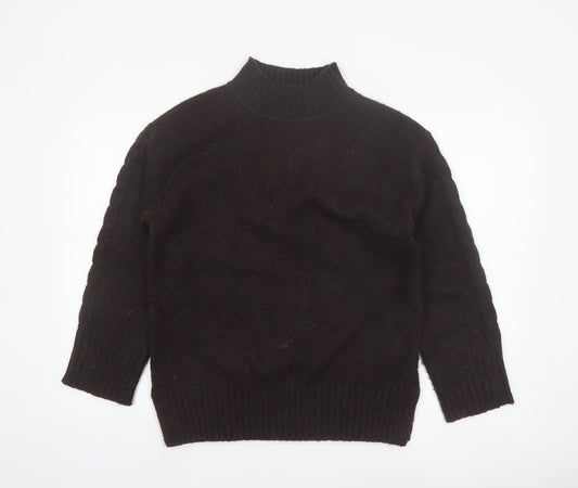 Marks and Spencer Women Brown Mock Neck Alpaca Blend Jumper Size S