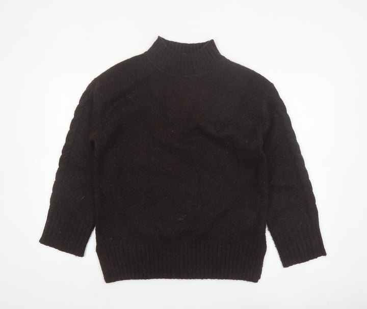 Marks and Spencer Women Brown Mock Neck Alpaca Blend Jumper Size S