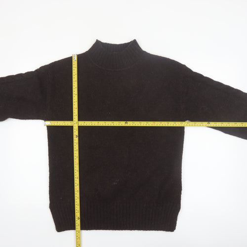 Marks and Spencer Women Brown Mock Neck Alpaca Blend Jumper Size S
