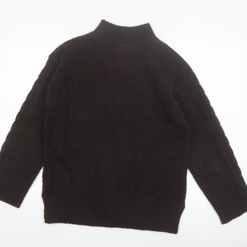 Marks and Spencer Women Brown Mock Neck Alpaca Blend Jumper Size S