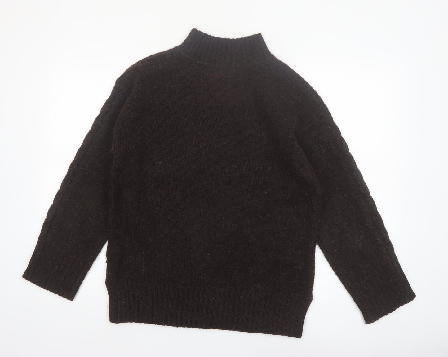 Marks and Spencer Women Brown Mock Neck Alpaca Blend Jumper Size S