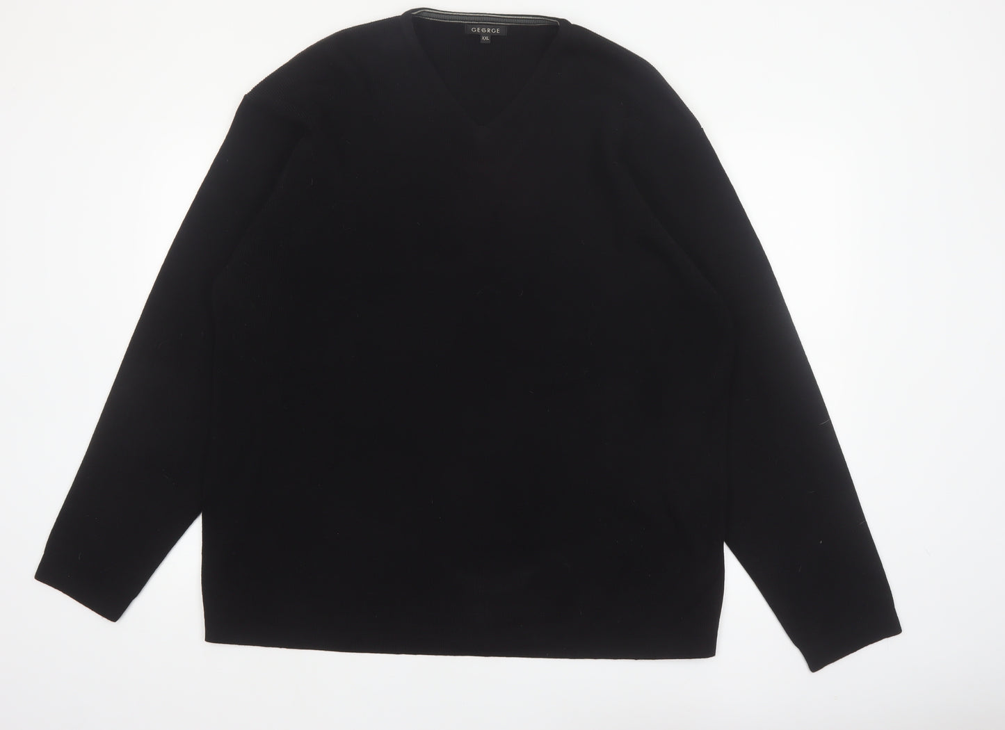 George Men’s Black 2XL V-Neck Knit Acrylic Jumper