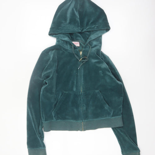 Juicy Couture Women Green Velour Full Zip Hoodie Size L
