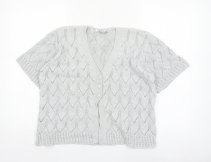 Pure & Natural Women’s Grey Open Knit Short Sleeve Cardigan Size 2