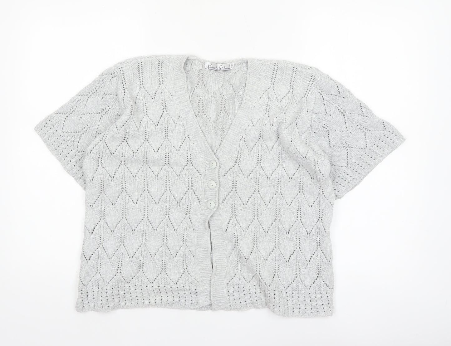 Pure & Natural Women’s Grey Open Knit Short Sleeve Cardigan Size 2