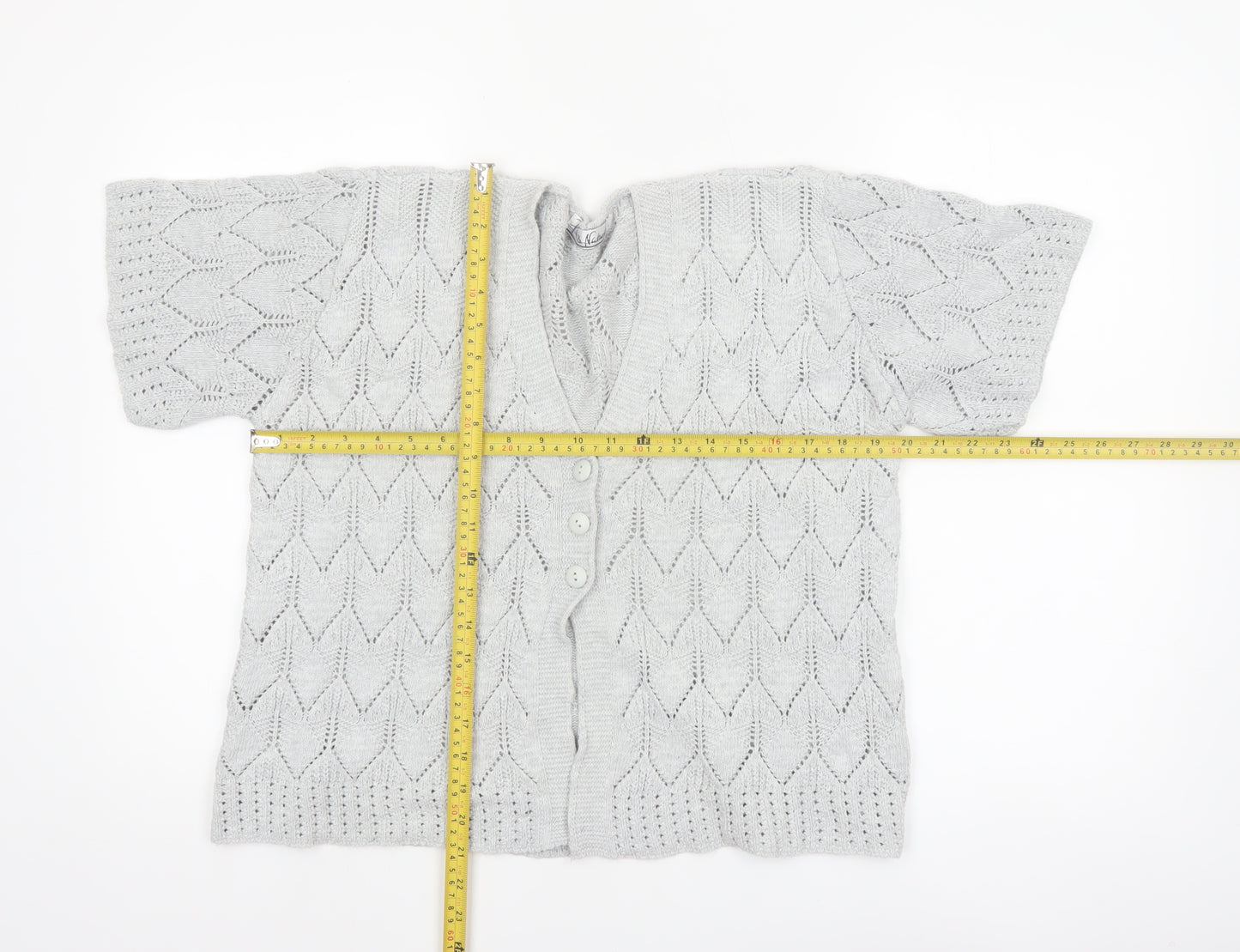Pure & Natural Women’s Grey Open Knit Short Sleeve Cardigan Size 2