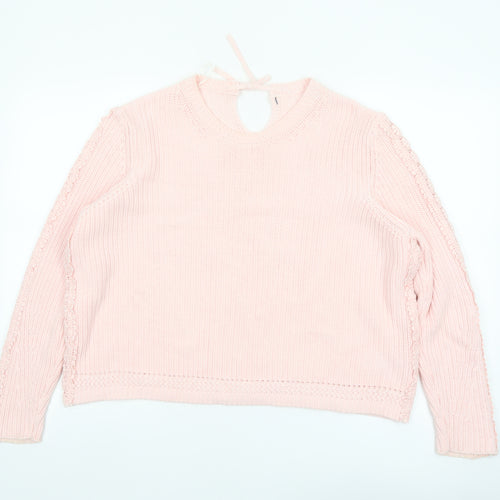 Marks and Spencer Women Pink XL Knit Cotton Crew Neck Jumper