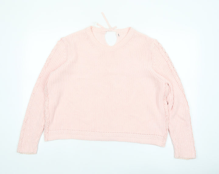 Marks and Spencer Women Pink XL Knit Cotton Crew Neck Jumper