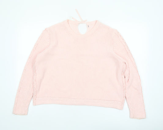 Marks and Spencer Women Pink XL Knit Cotton Crew Neck Jumper