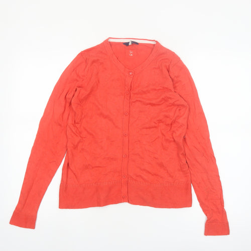 Joules Women Red Cotton Blend Cardigan UK 8 V-Neck Button Knit