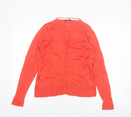Joules Women Red Cotton Blend Cardigan UK 8 V-Neck Button Knit