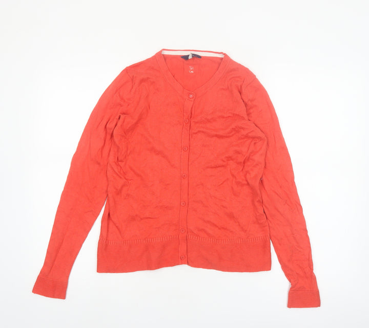 Joules Women Red Cotton Blend Cardigan UK 8 V-Neck Button Knit