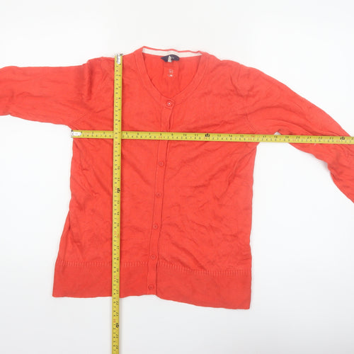 Joules Women Red Cotton Blend Cardigan UK 8 V-Neck Button Knit