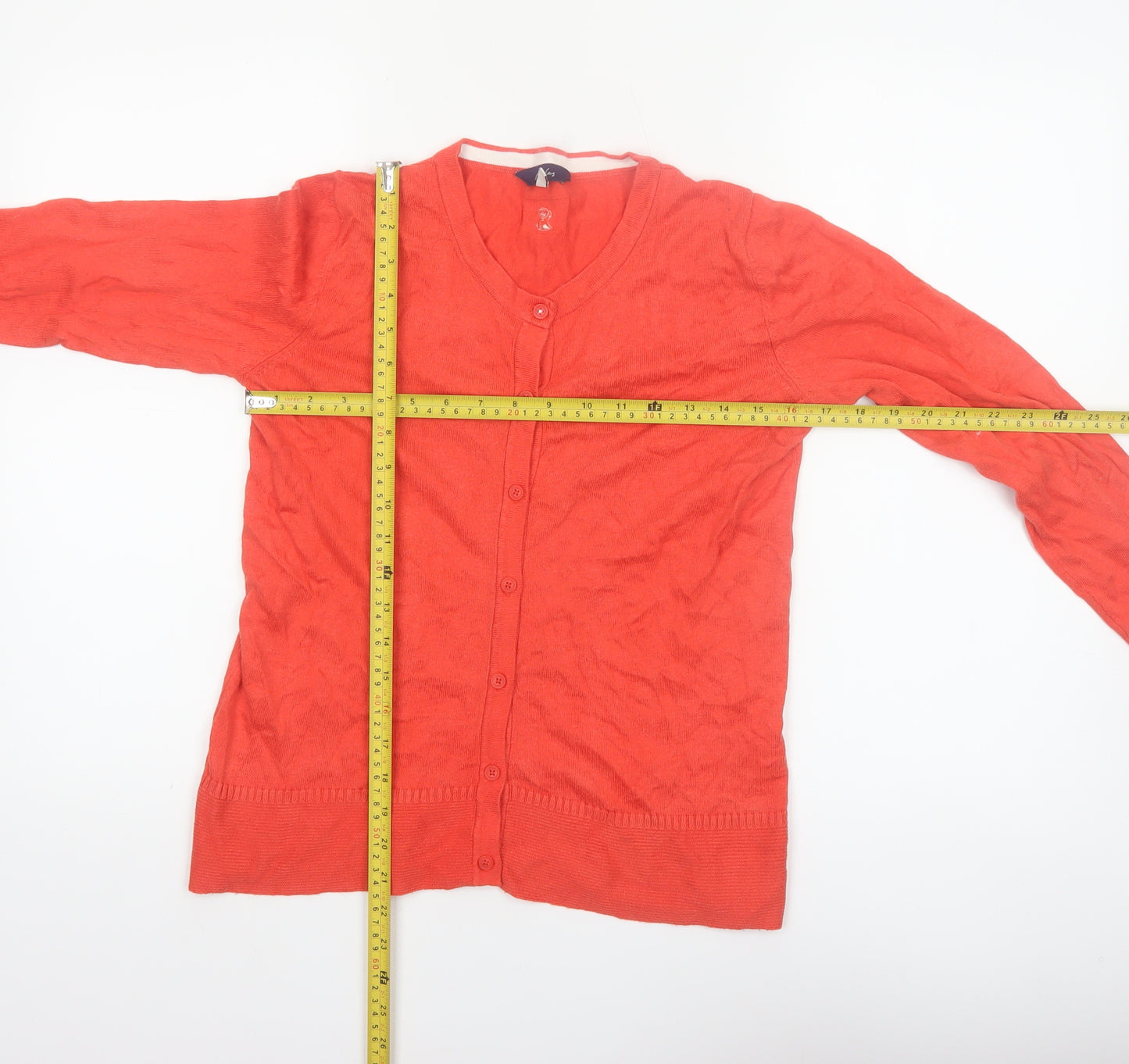 Joules Women Red Cotton Blend Cardigan UK 8 V-Neck Button Knit
