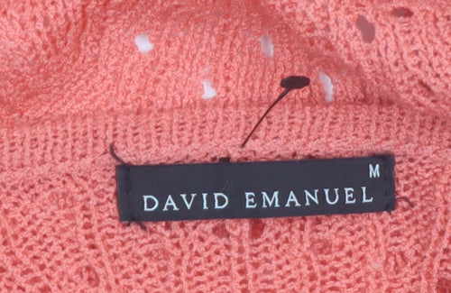 David Emanuel Women Pink Open Knit Cardigan M Lightweight