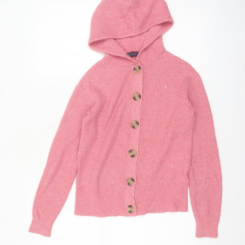 Marks and Spencer Women Pink Hooded Button Cardigan XS