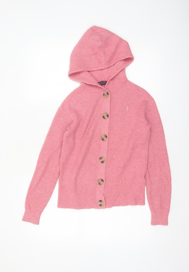 Marks and Spencer Women Pink Hooded Button Cardigan XS