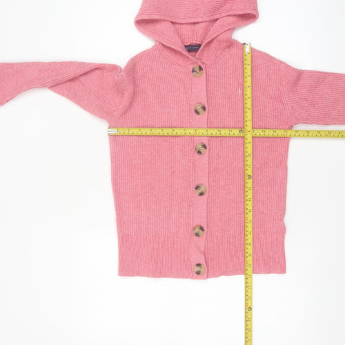 Marks and Spencer Women Pink Hooded Button Cardigan XS
