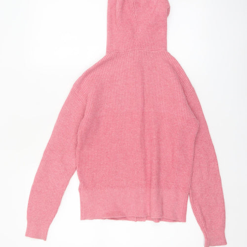 Marks and Spencer Women Pink Hooded Button Cardigan XS