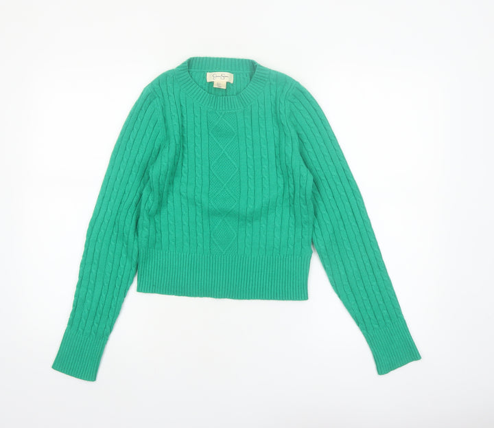 Jessica Simpson Women’s Green Cable-Knit Pullover Jumper Size S