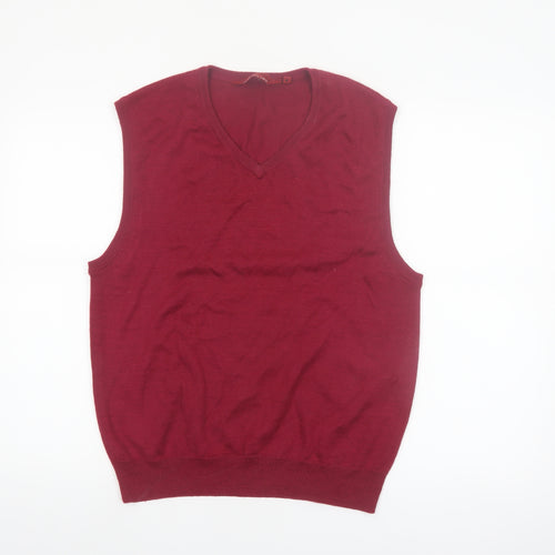 Bar Harbour Men's Red Wool Blend V-Neck Sleeveless Jumper Vest M