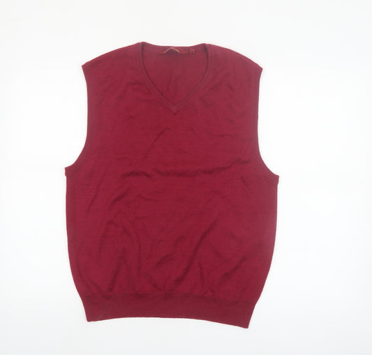 Bar Harbour Men's Red Wool Blend V-Neck Sleeveless Jumper Vest M