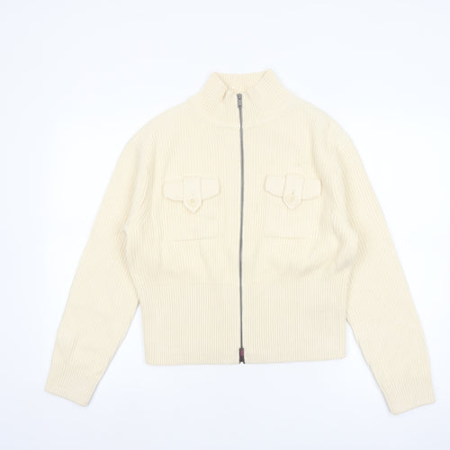 Marks and Spencer Women Ivory Full Zip Knit Jumper Size S