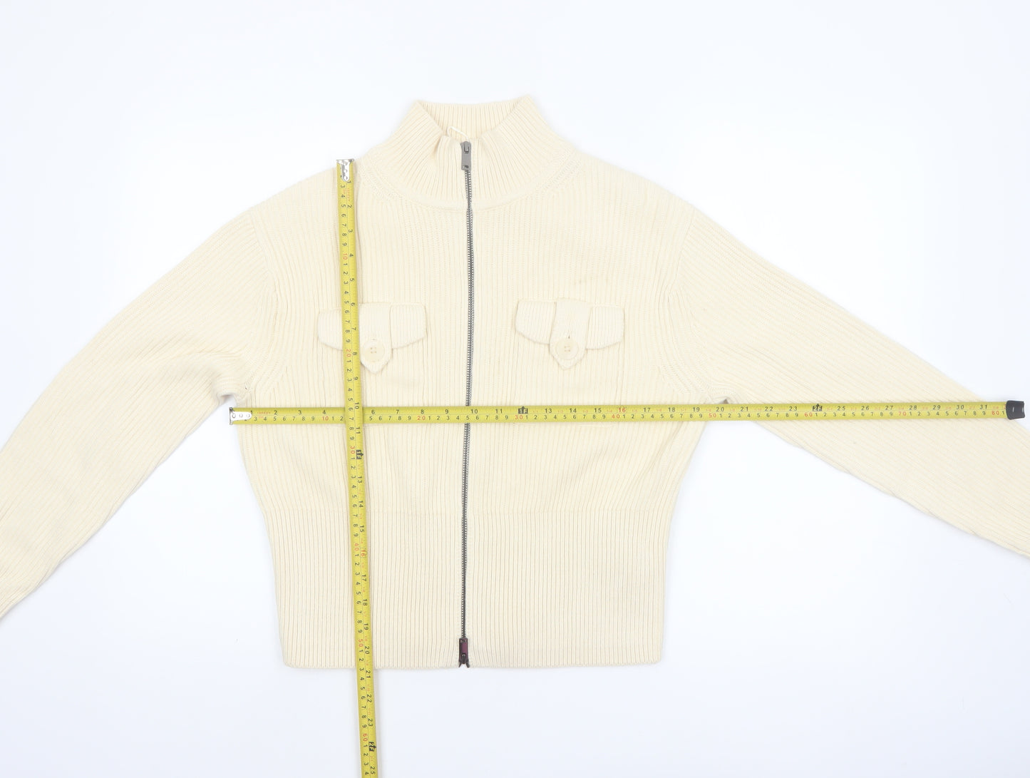 Marks and Spencer Women Ivory Full Zip Knit Jumper Size S