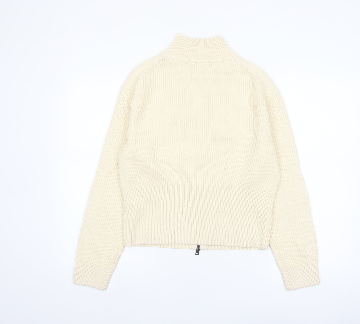 Marks and Spencer Women Ivory Full Zip Knit Jumper Size S