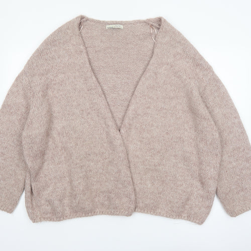 Pull & Bear Women Beige Chunky Knit Open Cardigan L