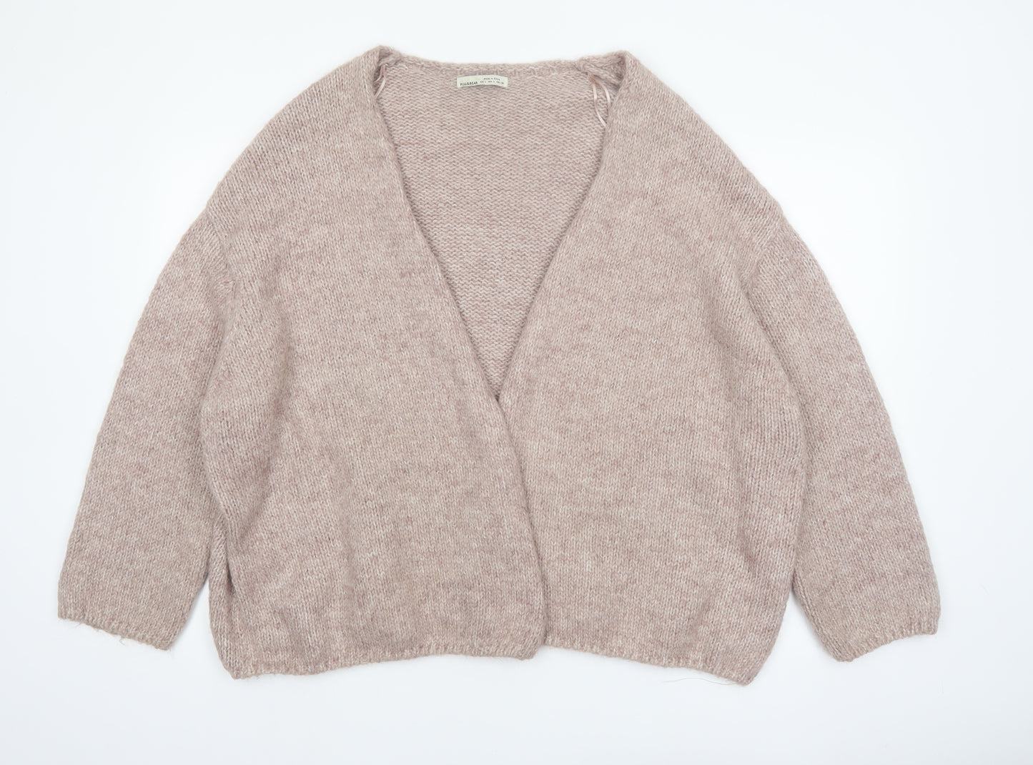 Pull & Bear Women Beige Chunky Knit Open Cardigan L