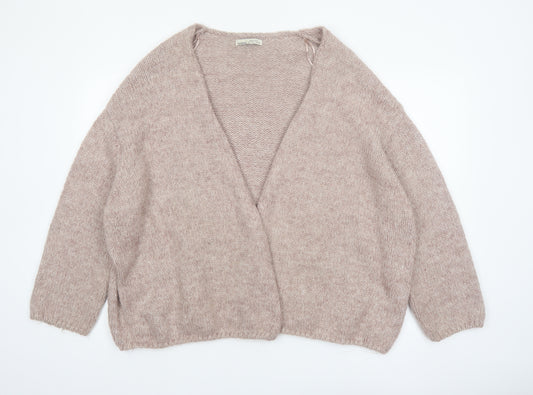 Pull & Bear Women Beige Chunky Knit Open Cardigan L