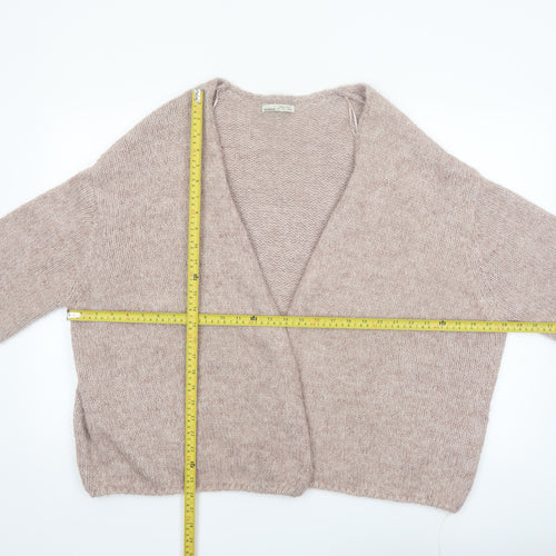 Pull & Bear Women Beige Chunky Knit Open Cardigan L