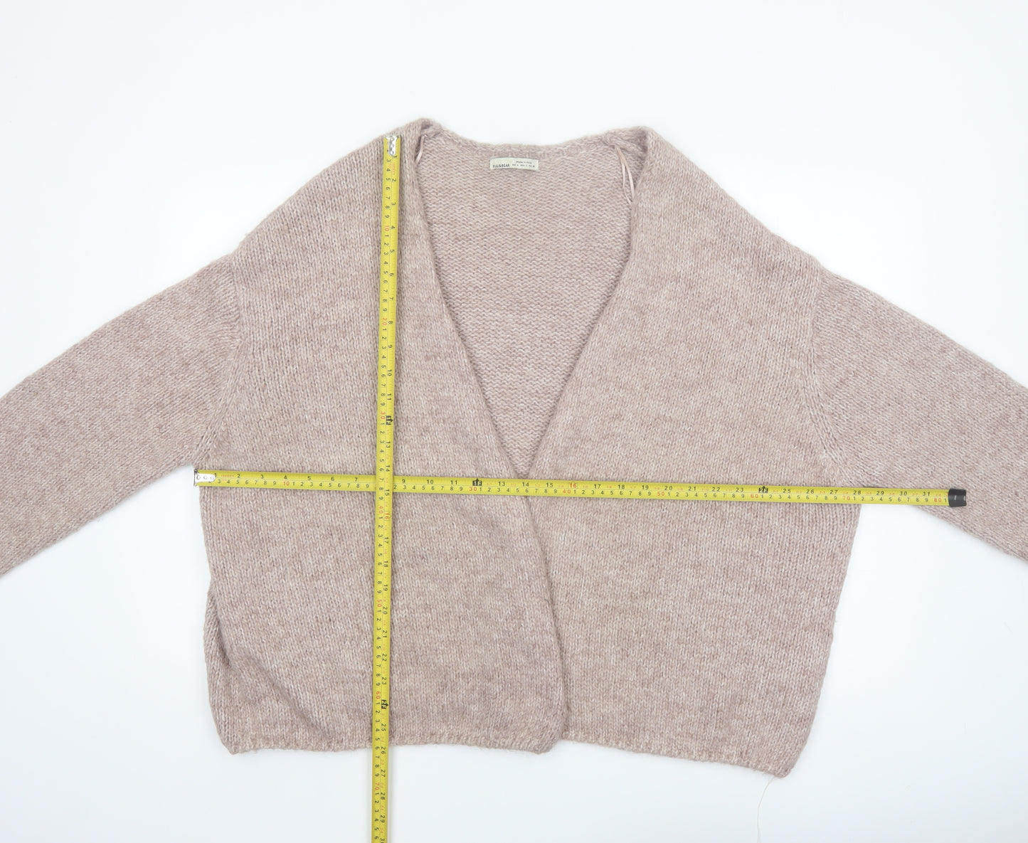 Pull & Bear Women Beige Chunky Knit Open Cardigan L
