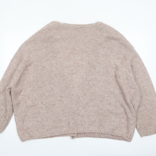 Pull & Bear Women Beige Chunky Knit Open Cardigan L