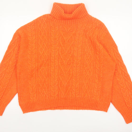 F&F Women's Orange Cable-Knit Roll Neck Jumper Size 18