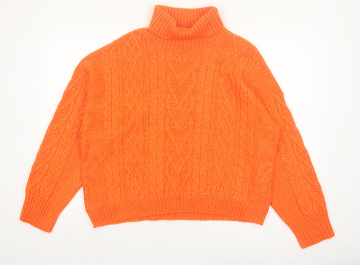 F&F Women's Orange Cable-Knit Roll Neck Jumper Size 18