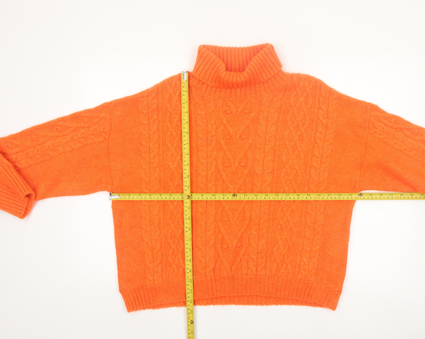 F&F Women's Orange Cable-Knit Roll Neck Jumper Size 18