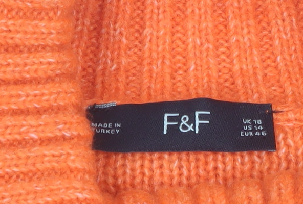 F&F Women's Orange Cable-Knit Roll Neck Jumper Size 18