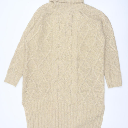 Tu Woman Beige Cable-Knit Roll Neck Jumper Size 16