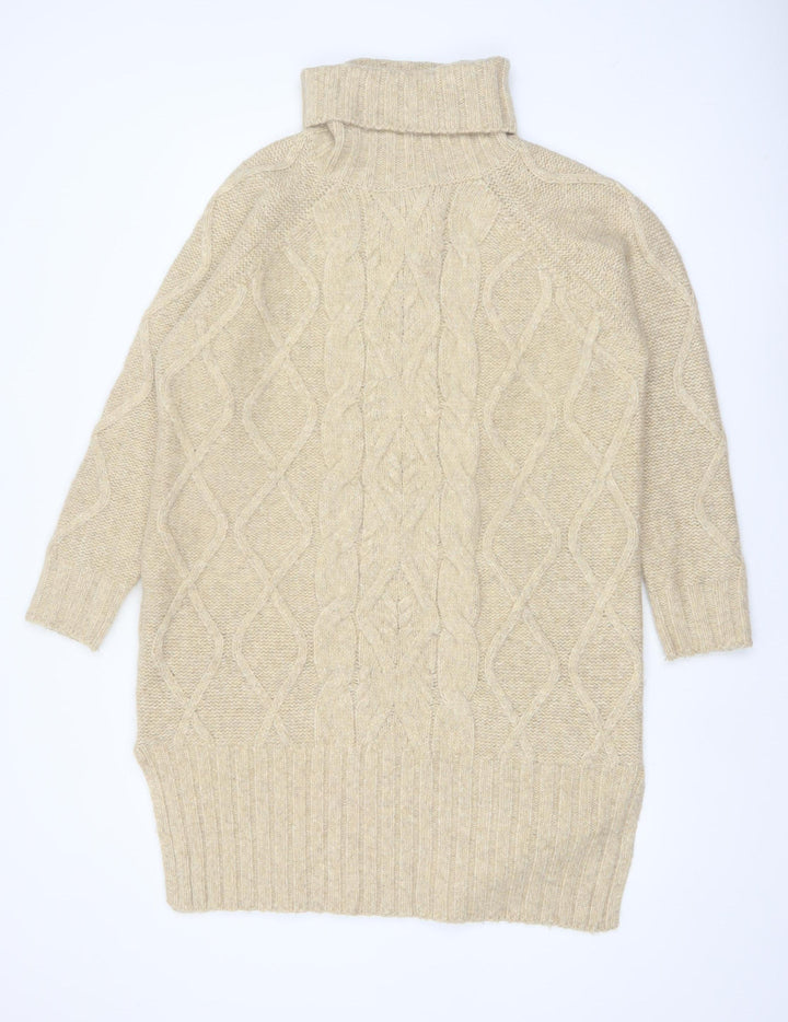 Tu Woman Beige Cable-Knit Roll Neck Jumper Size 16