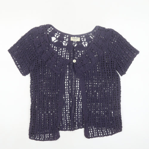 People Tree Womens Purple Cotton Crochet Short Sleeve Cardigan M
