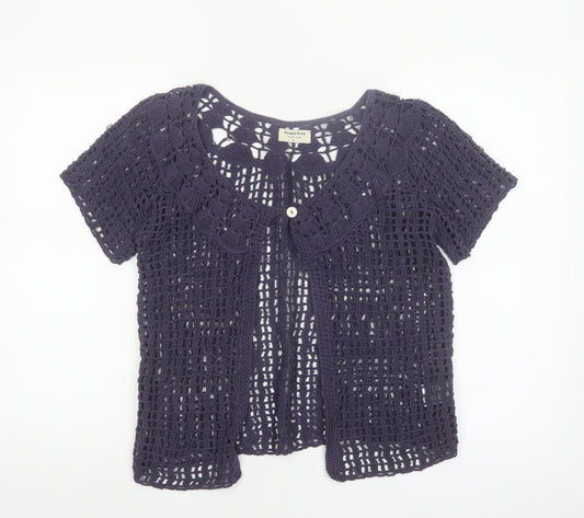 People Tree Womens Purple Cotton Crochet Short Sleeve Cardigan M