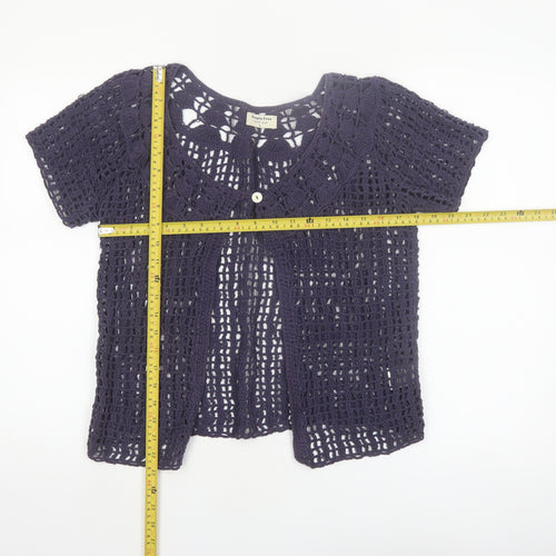 People Tree Womens Purple Cotton Crochet Short Sleeve Cardigan M