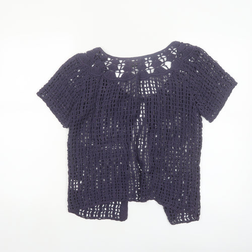 People Tree Womens Purple Cotton Crochet Short Sleeve Cardigan M