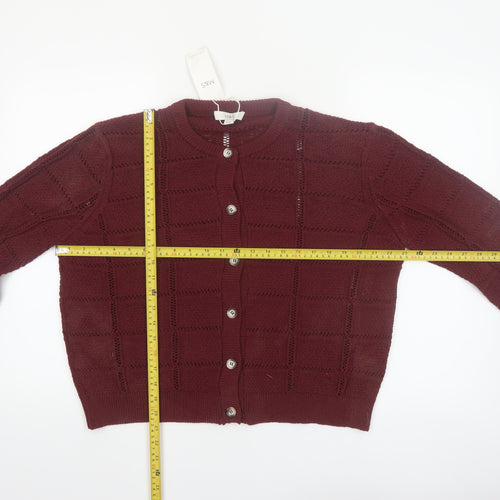 Marks and Spencer Women Red Knit Cardigan L Crew Neck Button Long Sleeve